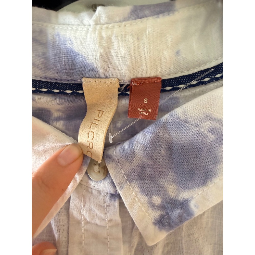 Pilcro Button Down Shirt Women S Blue White Excellent Tie Dye Eyelet Boho - Picture 4 of 7